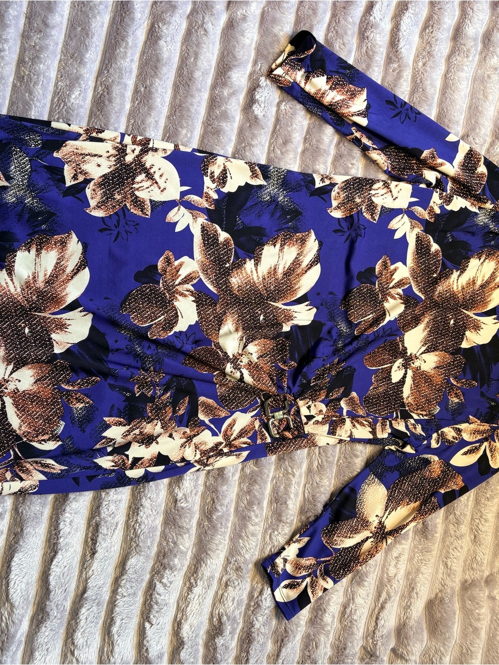 Floral Off-Shoulder Tunic Dress in Royal Blue and Cream